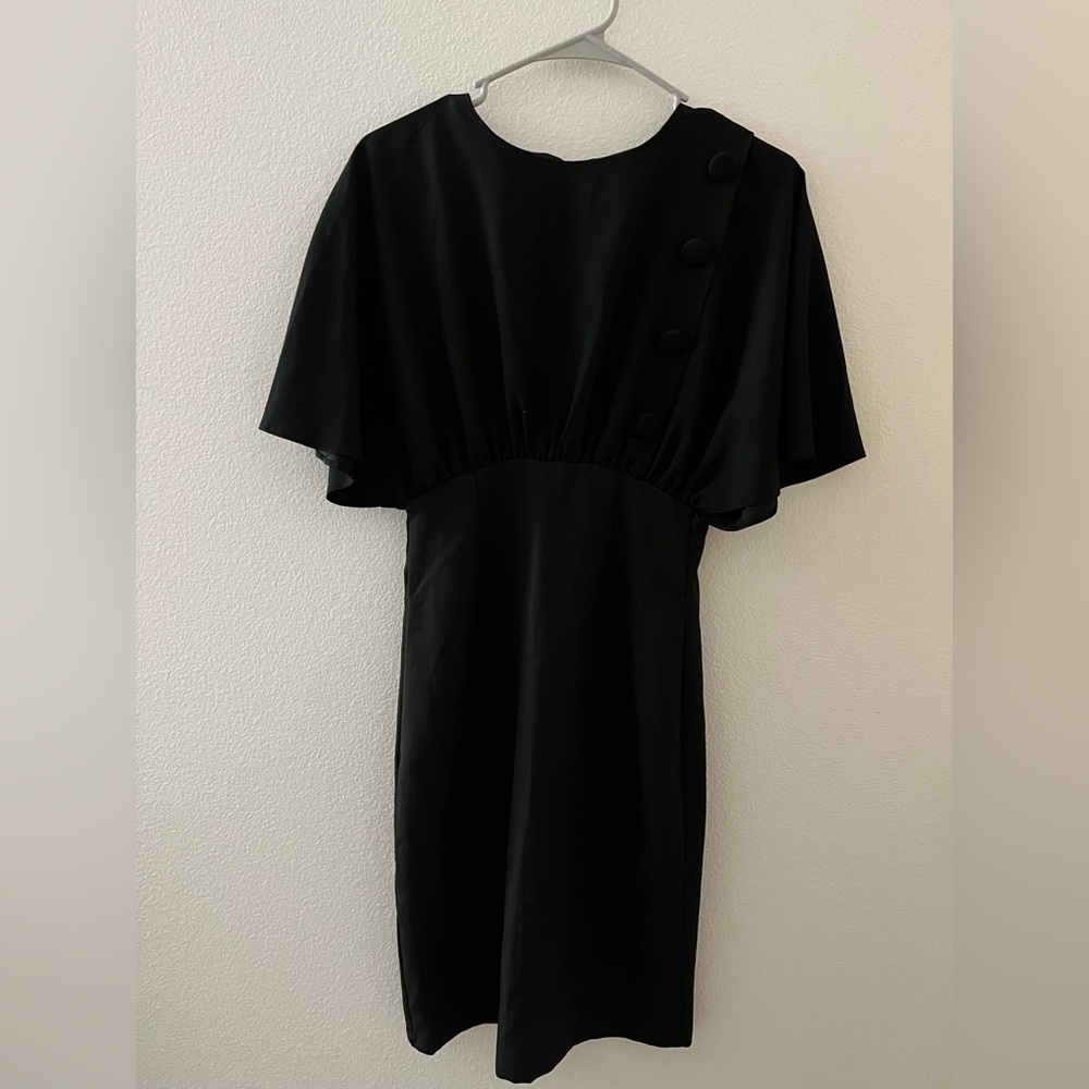 ASOS black short fitted dress with button detail short wing sleeves Size 2